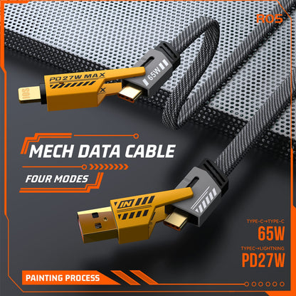 Bluetech 4-in-1 Fast Charging Cable | 65W | Metal Connectors | iPhone, Samsung & Type-C | 1-Year Warranty
