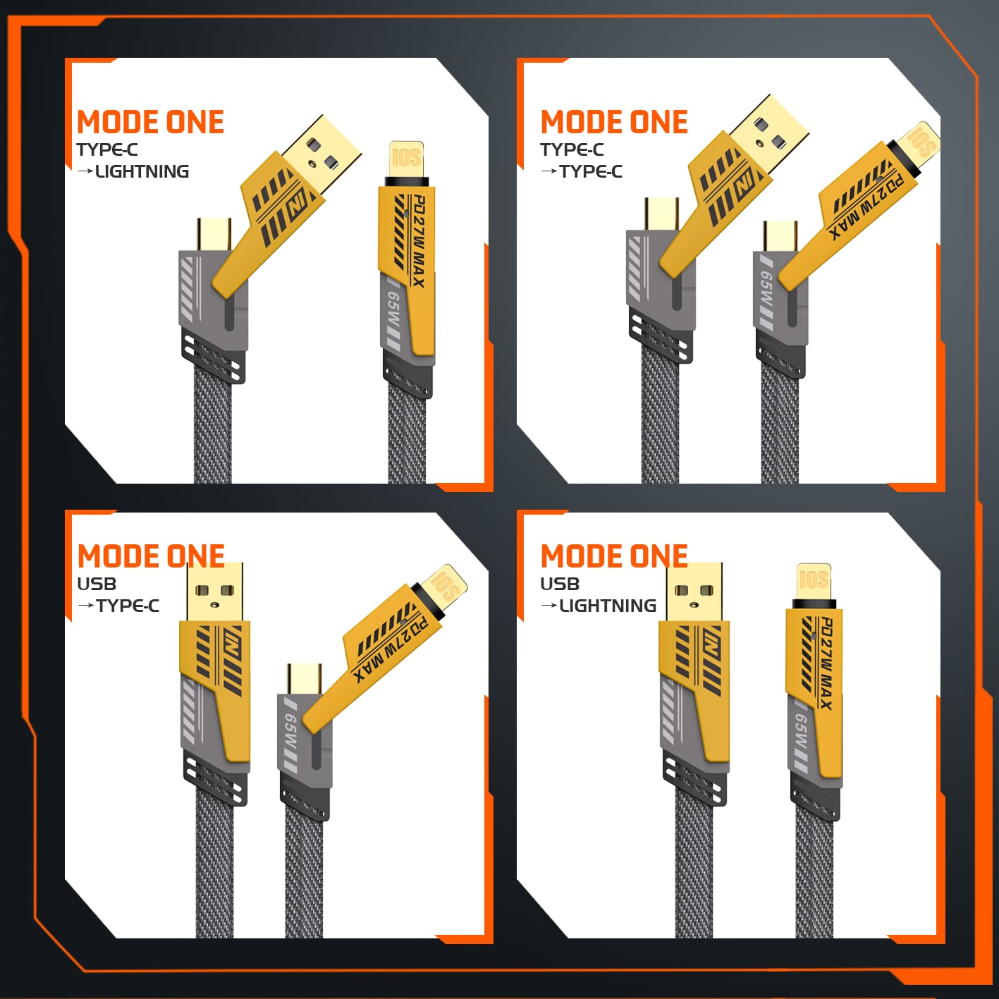 Bluetech 4-in-1 Fast Charging Cable | 65W | Metal Connectors | iPhone, Samsung & Type-C | 1-Year Warranty